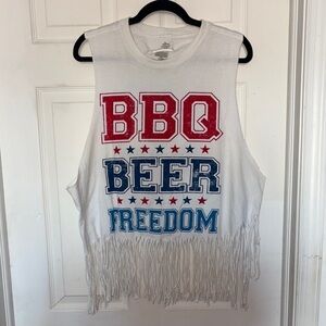 Celebrate Fourth Of July BBQ Beer & Freedom Distressed Tank Top